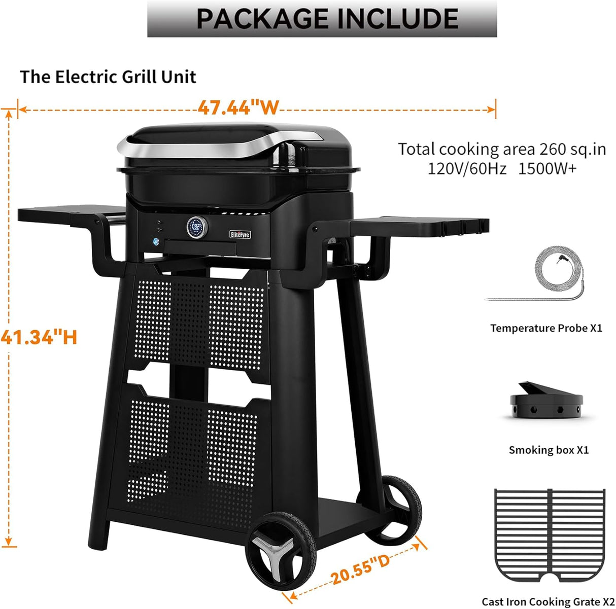 EliteFyre Volteq Electric Grill on Cart
